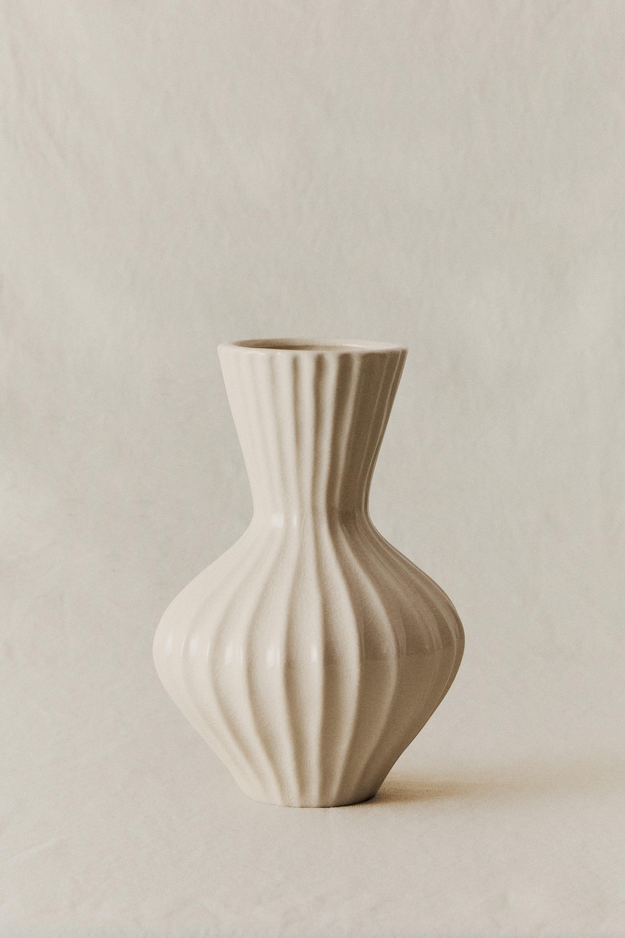 SMALL STRIPED GLAZED CERAMIC VASE